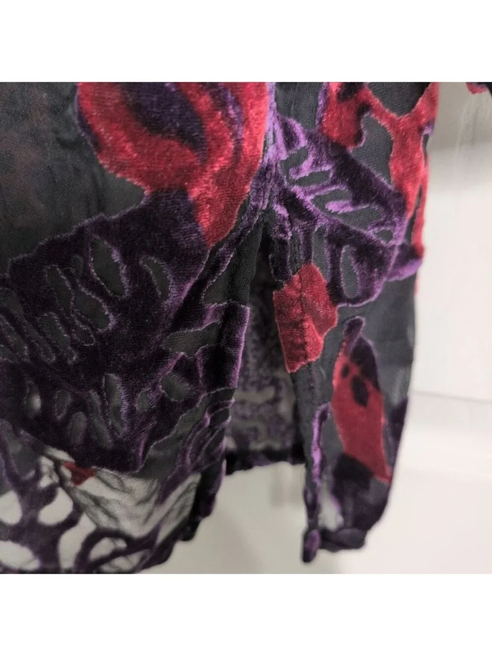 Ruby Rd Burnout Velvet Floral Shirt Womens Size 18 Black Whimsigoth Boho Cottage